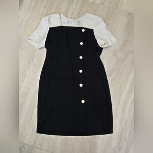 Vintage Liz Claiborne black white colorblock shirt sleeve mini dress Petite 16